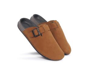 <b>Mens</b> Brown Suede Look Closed Toe Slip-On <b>Clogs</b> Adjustable Buckle Strap Casual Comfort Footwear - Product Image 6