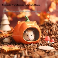 Tafit Cachette en céramique pour hamster en forme de citrouille, grande maison durable et facile à nettoyer, décoration de cage mignonne sur le thème d'Halloween, fournitures pour hamsters
