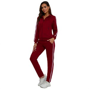 Conjuntos Deportivos de Mujer con Cuello Alto y Cremallera, Trajes de Chándal de Forro Polar Cálidos para Invierno, Ropa de Entrenamiento de 2 Piezas para Damas - Product Image 1