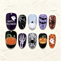 BETIFNAIL Prix de gros Halloween 30 faux ongles à presser, motifs Galaxie Violette et Verte, Paillettes, Chapeau de Sorcière, Potion Magique, Étoile, Effet Mécanique