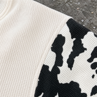 T-shirt oversize à manches longues en maille gaufrée pour hommes, style streetwear, avec patchwork coloré et imprimé vache, col rond, personnalisable pour fabricants