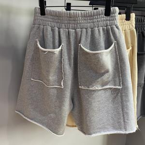 Coupe brute déchiré Oem impression personnalisée High Street marque blanc jure Shorts poids lourd Streetwear surdimensionné ourlet brut Sweat Shorts - Product Image 5