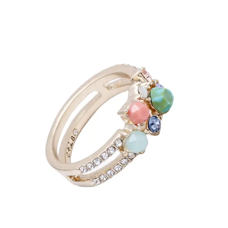 Pink Color O Silicone Bohemian Rose Quartz Agate Stone Grey Aquamarine Rings With Holder