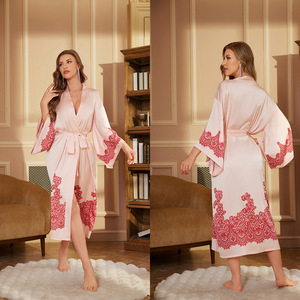 Collection de vêtements de nuit en Satin pour femmes haut de gamme pour le printemps automne à manches longues Robe de matin Robe peignoir chemise de nuit avant européen - Product Image 6