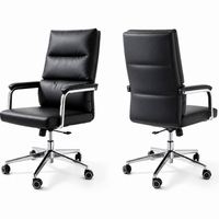 Chaise de bureau confortable avec dossier haut inclinable en cuir, design ergonomique de luxe, base chromée