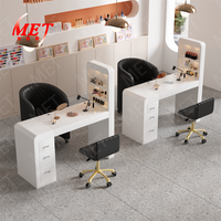 Ensemble de bureau et chaise à ongles rouge net Combinaison simple moderne Double marbre Salon de beauté Chaise de canapé Double bureau à ongles
