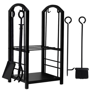 Support à <span class=keywords><strong>bois</strong></span> <span class=keywords><strong>de</strong></span> chauffage intérieur/extérieur avec 5 outils en métal porte-bûches et <span class=keywords><strong>pince</strong></span> à pelle à poker <span class=keywords><strong>pour</strong></span> ensembles et accessoires <span class=keywords><strong>de</strong></span> cheminée en <span class=keywords><strong>bois</strong></span> - Product Image 1