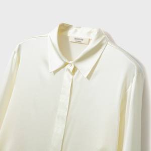 Camisa de Satén de Seda Morera de Color Liso para <span class=keywords><strong>Mujer</strong></span>, Blusa de Manga Larga, Estilo Nuevo de Primavera con Cuello Estilo Inglés, Lavable con Spandex - Product Image 3