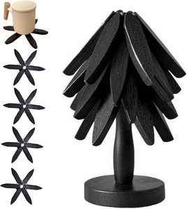 Sous-plats en bois pour plats chauds, ensemble <span class=keywords><strong>de</strong></span> sous-plats en forme d'arbre, 4 sous-plats en noyer + 1 support <span class=keywords><strong>de</strong></span> rangement, sous-<span class=keywords><strong>plat</strong></span> <span class=keywords><strong>de</strong></span> cuisine pliable en bois - Product Image 1
