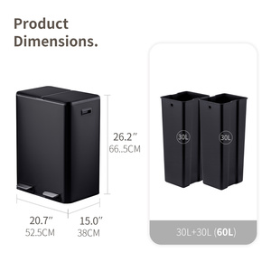 Soft Closing Pedal <strong>Bin</strong> Rectangular Stainless Steel 60 Liter <strong>Dual</strong> Compartments <strong>Kitchen</strong> Recycle <strong>Bin</strong> - Product Image 6