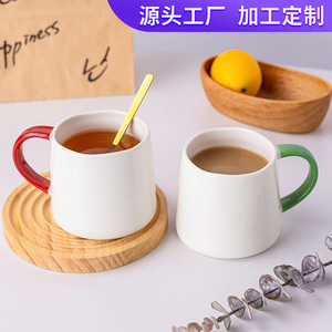 Custom Logo <b>Ceramic</b> Mug Color-Blocked Red Handle Single <b>Cup</b> For Gift Water Drinkware - Product Image 5