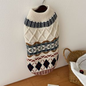Nouveau pull automne/hiver pour chiens, motif géométrique en losanges, blanc cassé, confortable, adapté aux animaux de compagnie, aux chats et aux petits chiens. - Product Image 4