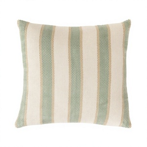 <b>INDIAN</b> TEXTILES H/L Striped Square <b>Throw</b> Pillow Cover Woven Minimalist Decorative Cushion Beige Green Textile - Product Image 1