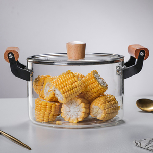 Hxglass 2025 Faitout en Verre Borosilicate Haut <span class=keywords><strong>de</strong></span> Gamme avec Couvercle <span class=keywords><strong>Bois</strong></span> et Acier Inoxydable, <span class=keywords><strong>Casserole</strong></span> Transparente <span class=keywords><strong>pour</strong></span> Flamme Nue, Ustensiles <span class=keywords><strong>de</strong></span> Cuisine - Product Image 2