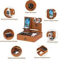 Support de téléphone en bois à monter soi-même avec tiroir, organiseur de table de chevet pour montre, support de téléphone portable en bois