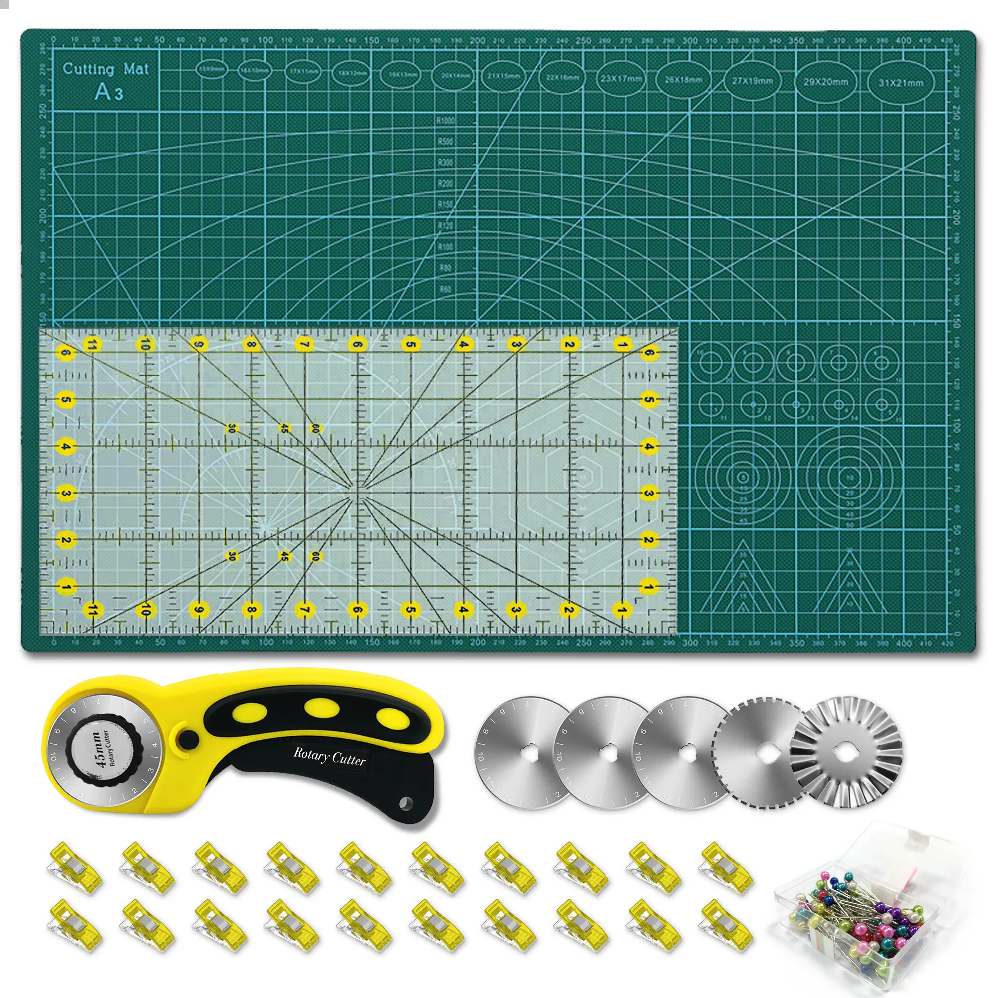 Blister 5 Blades + 45mm Yellow Quilting Rotary Cutter Set