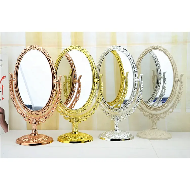 Espelho de maquiagem com 2 lados, espelho redondo dourado elegante de design de mesa