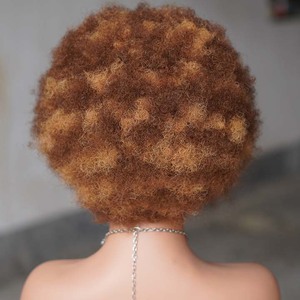 Perruque sans colle en dentelle monofilament vierge vietnamienne HD, petits nœuds blanchis, mèches brunes claires/foncées, franges, coupes afro bouclées - Product Image 5
