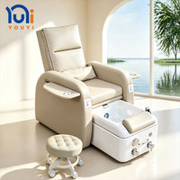 Fauteuil de pédicure moderne inclinable avec bassin de repose-pieds extractible, bain à remous, drainage automatique, siège réglable et lampe LED 7 couleurs latérale
