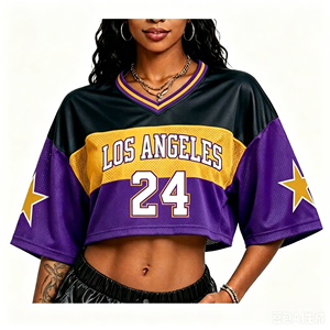 <span class=keywords><strong>Camiseta</strong></span> de los <span class=keywords><strong>Lakers</strong></span> de Los Ángeles Kobe para mujer, estilo crop top Y2K, con malla y patchwork, corte holgado, jersey de <span class=keywords><strong>baloncesto</strong></span>, MOQ bajo, personalización rápida. - Product Image 5
