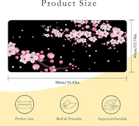 Tapis de bureau japonais rose fleur de cerisier, tapis de souris long noir, tapis de bureau mignon pour bureau,