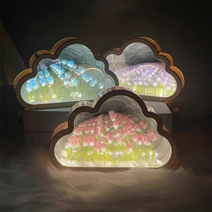 Creative Valentines Day Gift Indoor Kawaii 3d Mirror <strong>Tulip</strong> Cloud Flower <strong>Table</strong> Lamp DIY LED Night Light for Bedroom Desktop - Product Image 3
