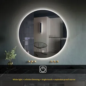 Pháp phong cách vòng Gương phòng tắm thông minh <span class=keywords><strong>LED</strong></span> chống sương mù chống cháy nổ treo tường tùy chỉnh dạ quang siêu trắng gương trang điểm - Product Image 2