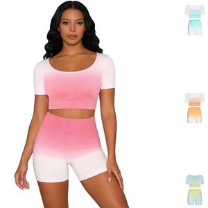 ชุดออกกำลังกายแขนสั้นสองชิ้นสำหรับผู้หญิง - ชุดฟิตเนสสำหรับวิ่งกระชับระบายอากาศได้ดี - Product Image 1