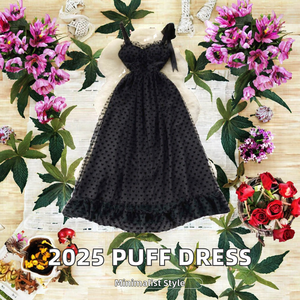 Nuovi Abiti Casual da Donna 2025 Primavera Estate Tinta Unita con Maniche a Sbuffo e Balze, Lunghezza Midi, Vita Impero, Traspirante, Stampa Digitale - Product Image 5