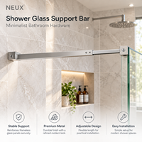 Barre de support mur-verre moderne en acier inoxydable noir pour cabine de douche, compatible verre 8 mm, écologique et facile à installer