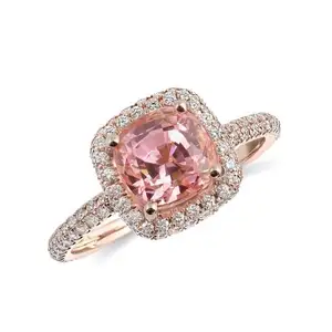 2.64 ct S925 14K Rose Gold Cushion Cut Lab Pink Sapphire Halo Bezel Moissanite Ring Engagement Anniversary Wedding Promise Rings