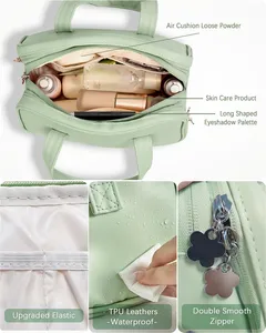 사용자 정의 메이크업 주최자 토트 백 대형 오픈 플랫 화장품 가방 PU 방수 여성 여행 세면도구 가방