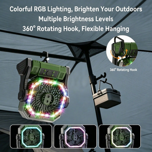 20000mAh Electric Rechargeable Camping Fan with RGB <b>Light</b> & Mist Spray 4 Speeds 4 <b>Timer</b> 360 Hanging Brushless Motor Low Noise - Product Image 2