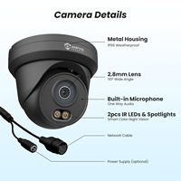Caméra IP PoE 8MP avec détection humaine, lumière hybride couleur, vision nocturne jusqu'à 20m, micro intégré, IP66, H.265, mini tourelle