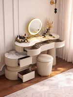 Table de Coiffure et de Maquillage Modulaire de Luxe Style Européen Moderne avec Éclairage, Cadre en Acier Inoxydable pour Chambre Parentale