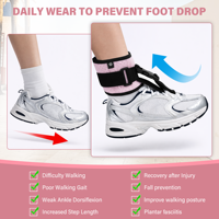 Orthèse cheville-pied à ressorts, attelle de soutien pour pied tombant avec sangle réglable en polyester respirant