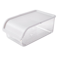 Boîte de rangement moderne transparente et empilable avec couvercle pour réfrigérateur, idéale pour aliments frais, fruits et légumes, avec fonction de drainage