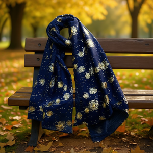 Sciarpa Lunga in Cotone TR Angelina con Stampa Dente di Leone in Lamina d'Oro 70x180cm, Accessorio di Moda - Product Image 2