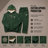 Ensemble sweat à capuche et pantalon de survêtement personnalisé pour Noël, en molleton de coton 400 GSM, broderie flocon de neige, doublure Sherpa, poche kangourou, OEM ODM