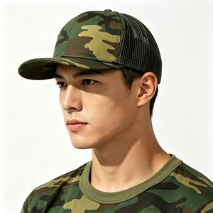 Wholesale Unisex Woodland <b>Camo</b> Canvas Mesh Back Flat Brim Snapback Hat Adjustable Outdoor Streetwear Snapback <b>Cap</b> - Product Image 1