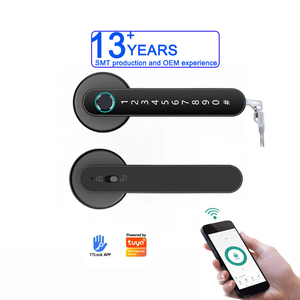 Serrure de porte intelligente pour l'europe argent numérique mot de passe mécanique clé carte bouton poignée cylindre ttlock tuya serrure intelligente - Product Image 1