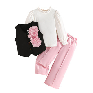 Nuovo Set Autunno-Inverno 2025 per Ragazze, Dolce ed Elegante, Completo Bianco Puro con Gilet a Maniche Lunghe e <span class=keywords><strong>Pantaloni</strong></span> Larghi, Set di Tre Pezzi - Product Image 5