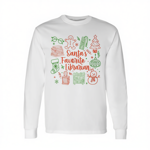 Camiseta navideña de manga larga con diseño de bibliotecario favorito de Papá Noel, regalo navideño con diseño de libro de lectura - Product Image 2
