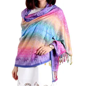 Wholesale Colorful Women Foulard Ethnic Scarves Tassels Large Elephant Jacquard Shawl Wrap Blanket Scarf