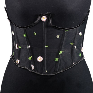 Cinturón de Encaje Romántico con Bordado de Margaritas y Lazos Laterales para una Silueta Femenina - Product Image 1