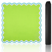 Tapis de Mahjong Vert Pomme à Motif Vague, Tapis de Mahjong Américain Bleu Saphir, Divertissement Portable