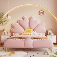 Lit d'enfant moderne rose de luxe avec motif de fleurs de dessin animé, lit d'enfant moderne design, lit d'enfant élégant et créatif pour fille pour la maison