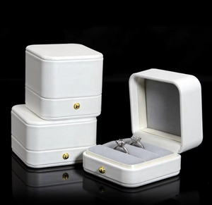 <b>Custom</b> Logo Luxury White PU Leather Square Jewelry Box Velvet Lining Buckle Closure Decoration Corner <b>Ring</b> Necklace Pendant - Product Image 1