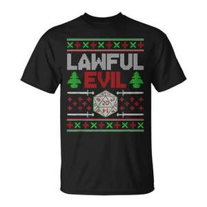 T-shirt de Noël Santa Lawful Evil D20 avec motif désagréable et dés, catégorie de produit : pulls et t-shirts - Product Image 1