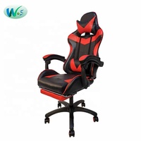 WS8043 Chaise de gaming classique en cuir à dossier haut avec accoudoirs réglables, noire et rouge, avec pédales